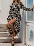 Perfee Printed Long Sleeve Midi Dress - Trendsi - Flyclothing LLC