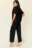 Double Take Full Size Texture Half Zip Short Sleeve Top and Pants Set - Trendsi - Flyclothing LLC