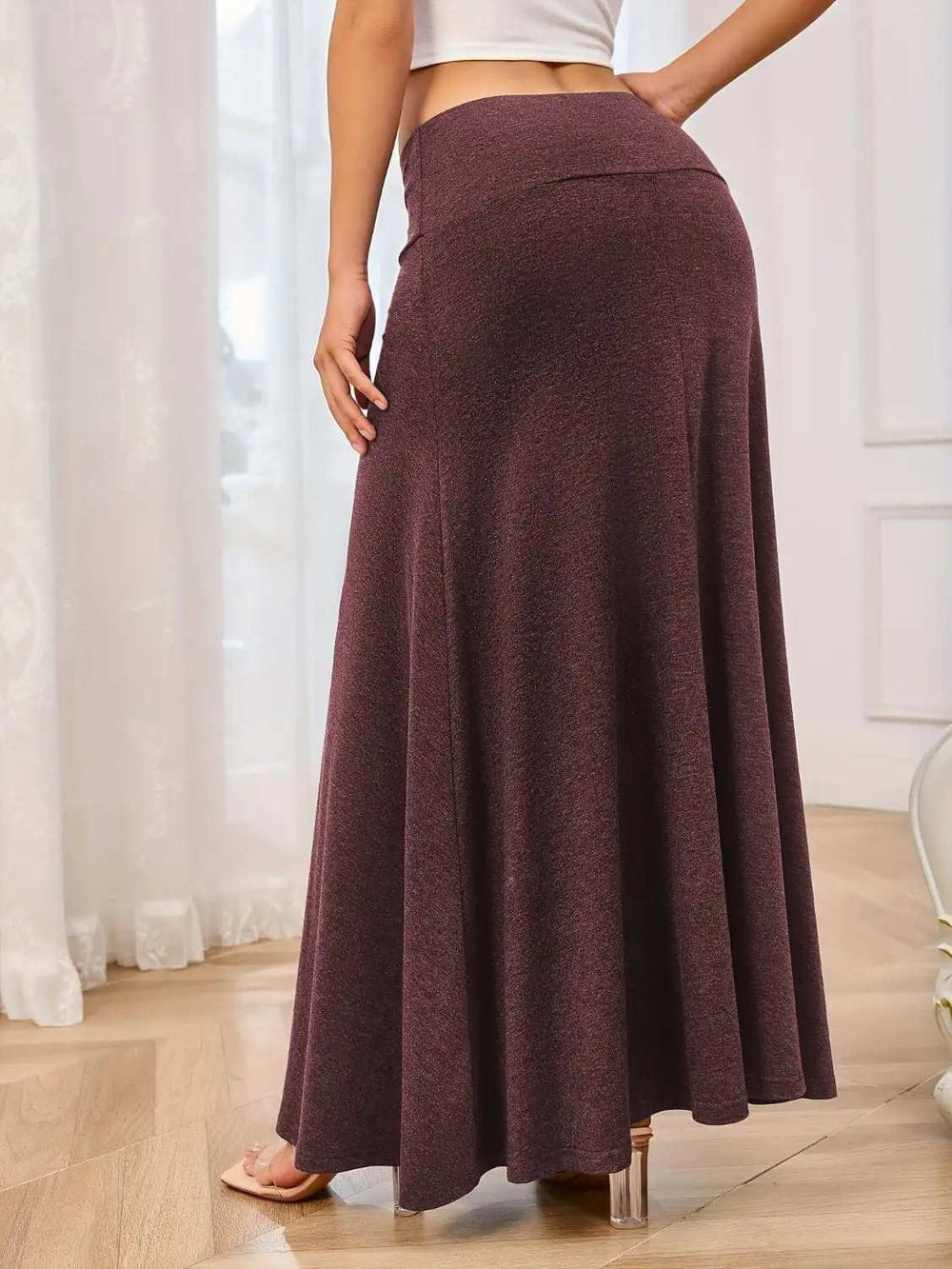 Solid Elastic Waist Maxi Skirt - Trendsi - Flyclothing LLC