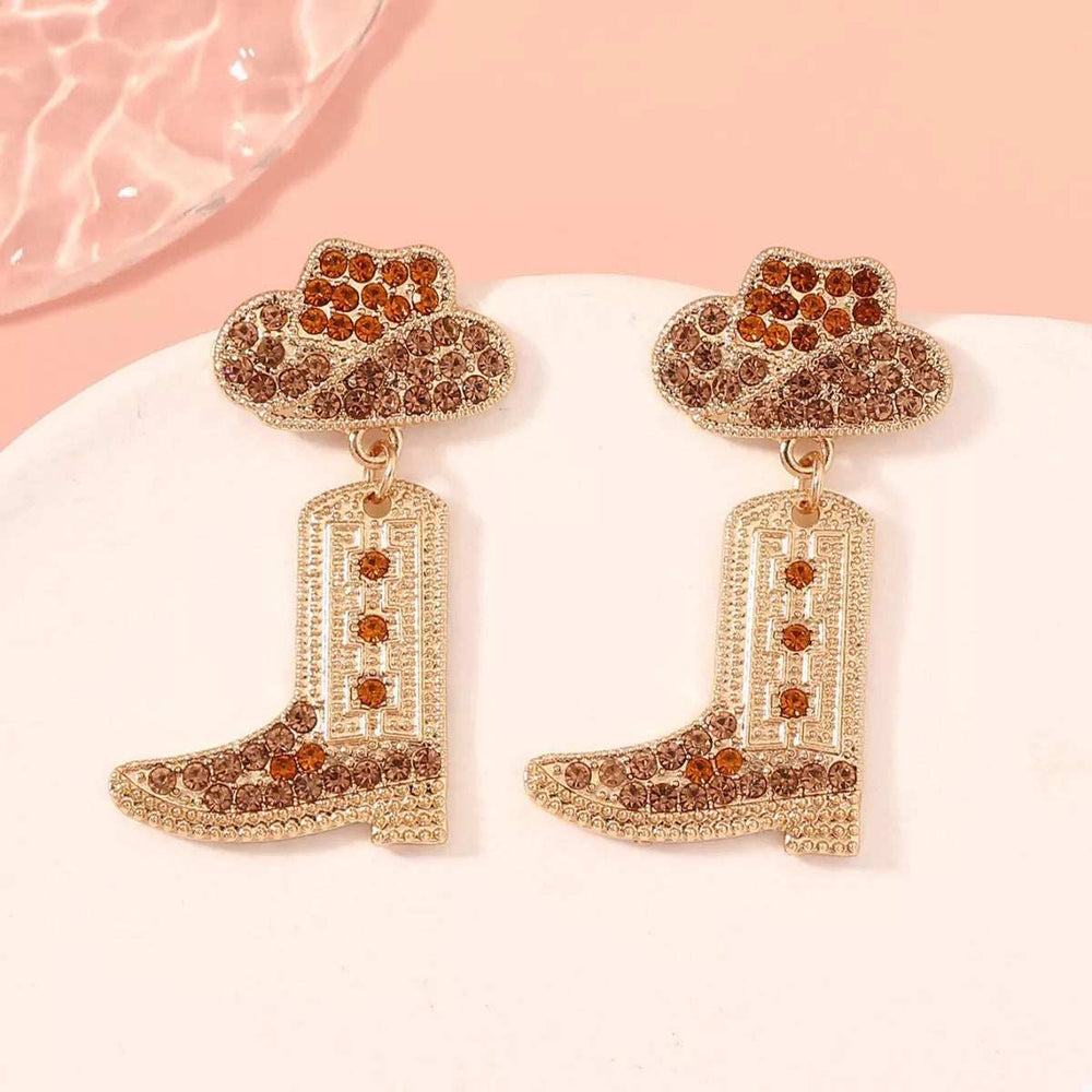 Rhinestone Cowboy Boot Dangle Earrings - Trendsi - Flyclothing LLC