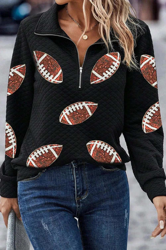 Sequin Football Long Sleeve Sweatshirt - Trendsi - Flyclothing LLC