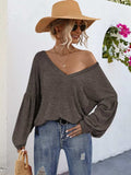 Oversized V-Neck Long Sleeve Blouse - Trendsi - Flyclothing LLC