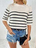 Striped Round Neck Half Sleeve Knit Top - Trendsi - Flyclothing LLC