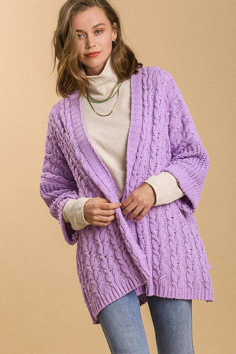 Umgee Full Size Cable Knit Open Front Long Sleeve Cardigan - Trendsi - Flyclothing LLC