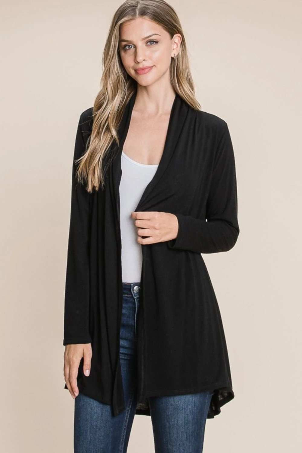 BOMBOM Open Front Long Sleeve Cardigan - Trendsi - Flyclothing LLC