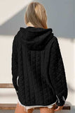 Double Take Contrast Trim Long Sleeve Half Snap Texture Hoodie with Pocket - Trendsi - Flyclothing LLC