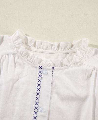 Frill Floral Embroidered Sleeve Shirt - Trendsi - Flyclothing LLC