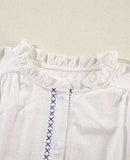 Frill Floral Embroidered Sleeve Shirt - Trendsi - Flyclothing LLC