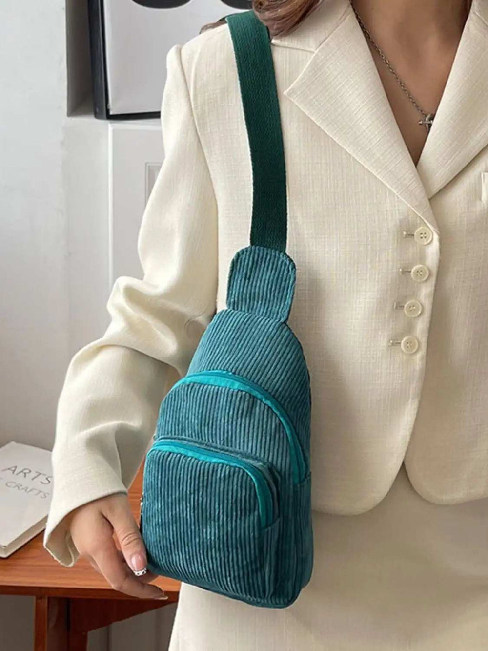 Corduroy Solid Color Crossbody Bag - Trendsi - Flyclothing LLC