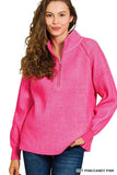 Zenana Ribbed Two Tone Half Zip Sweater - Trendsi - Flyclothing LLC