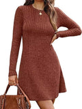 Ribbed Knit Long Sleeve A-Line Dress - Trendsi - Flyclothing LLC