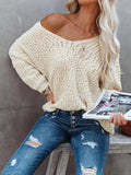 V-Neck Long Sleeve Sweater - Trendsi - Flyclothing LLC