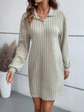 Ribbed Collared Neck Long Sleeve Dress - Trendsi - Flyclothing LLC