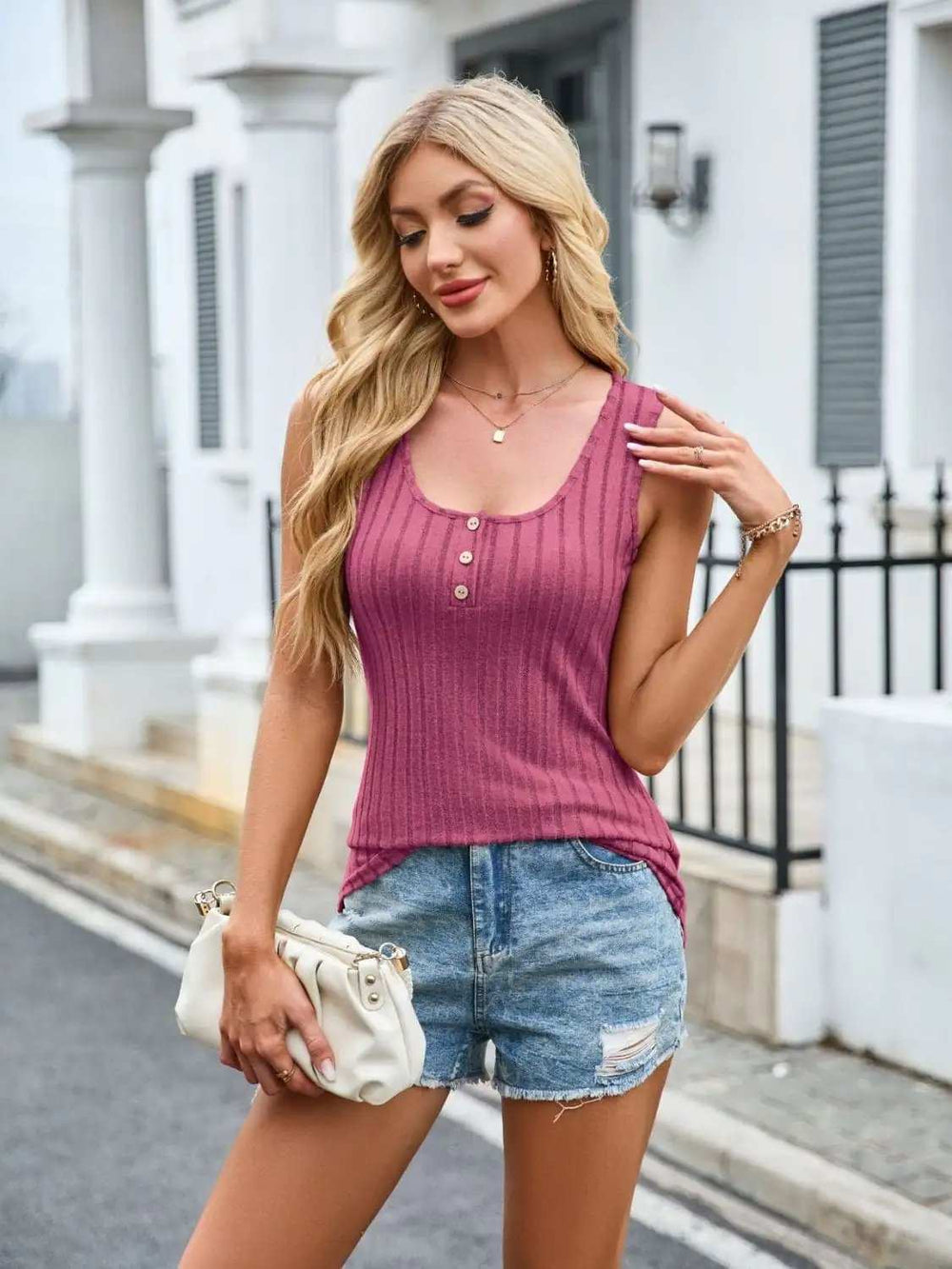 Scoop Neck Wide Strap Tank - Trendsi - Flyclothing LLC