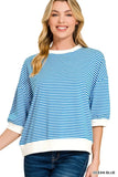 Zenana Striped Contrast Trim Banded Bottom Top - Trendsi - Flyclothing LLC