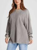 Waffle Knit Round Neck Long Sleeve T-Shirt - Trendsi - Flyclothing LLC