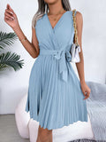 Tied Surplice Sleeveless Pleated Dress - Trendsi - Flyclothing LLC