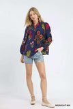 Umgee Flower Print Blouse with Scalloped Neckline - Trendsi - Flyclothing LLC