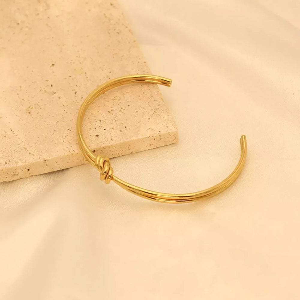 18K Gold-Plated Knot Open Bracelet - Trendsi - Flyclothing LLC