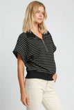 Umgee Striped Half Zip Short Sleeve Sweatshirt - Trendsi - Flyclothing LLC