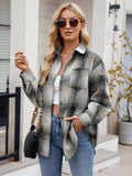 Plaid Collared Neck Long Sleeve Shirt - Trendsi - Flyclothing LLC