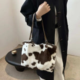 Cow Print Furry Tote Bag - Trendsi - Flyclothing LLC