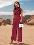 Ruched Mock Neck Sleeveless Jumpsuit - Trendsi - Flyclothing LLC