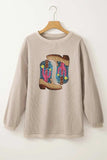 Full Size Sequin Boots Round Neck Long Sleeve Sweatshirt - Trendsi - Flyclothing LLC