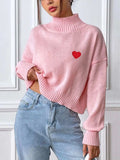 Heart Turtleneck Long Sleeve Sweater - Trendsi - Flyclothing LLC