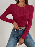 Textured Round Neck Long Sleeve Top - Trendsi - Flyclothing LLC