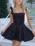 Square Neck Pleated Mini Dress - Trendsi - Flyclothing LLC