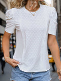 Eyelet Round Neck Short Sleeve T-Shirt - Trendsi - Flyclothing LLC