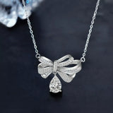 2 Carat Moissanite 925 Sterling Silver Bowknot Necklace - Trendsi - Flyclothing LLC