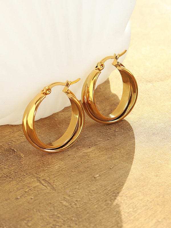 18K Gold-Plated Titanium Steel Huggie Earrings - Trendsi - Flyclothing LLC