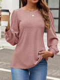 Eyelet Round Neck Long Sleeve Top - Trendsi - Flyclothing LLC