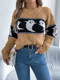 Ghost Round Neck Long Sleeve Sweater - Trendsi - Flyclothing LLC