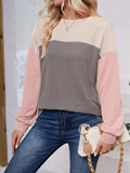 Color Block Round Neck Long Sleeve Sweatshirt - Trendsi - Flyclothing LLC