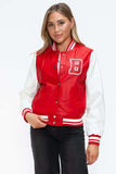 Love Me Now PU Leather Contrast Snap Down Bomber Jacket - Trendsi - Flyclothing LLC