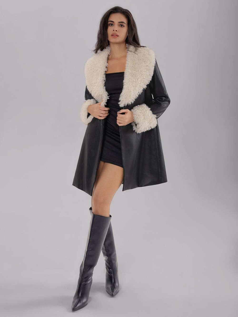 Fuzzy Long Sleeve Longline Coat - Trendsi - Flyclothing LLC