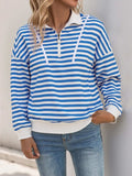 Striped Quarter Zip Long Sleeve Hoodie - Trendsi - Flyclothing LLC