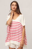 BiBi V Neck Striped Short Sleeve Top - Trendsi - Flyclothing LLC