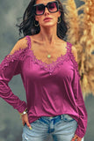 Lace Detail Cold Shoulder Long Sleeve T-Shirt - Trendsi - Flyclothing LLC