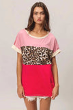 BiBi Leopard Printed Jersey Color Block Roll Up - Trendsi - Flyclothing LLC