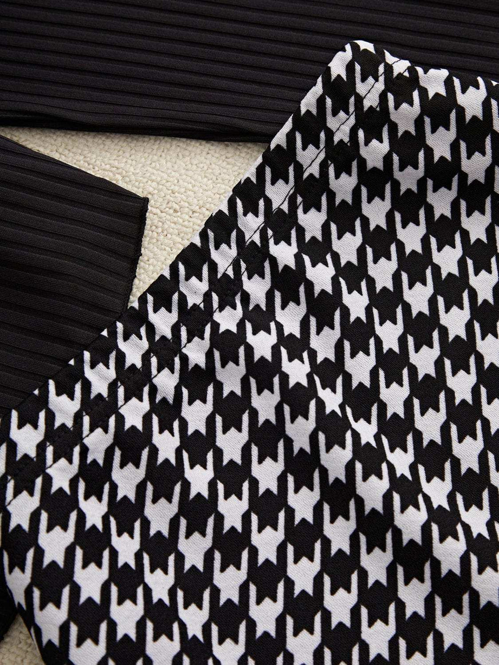 Off-Shoulder Long Sleeve Top and Houndstooth Skirt Set - Trendsi - Flyclothing LLC