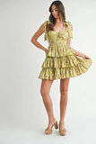 MABLE Floral Print Shoulder Tie Layered Mini Dress - Trendsi - Flyclothing LLC