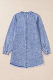 Raw Hem Button Down Long Sleeve Denim Dress - Trendsi - Flyclothing LLC