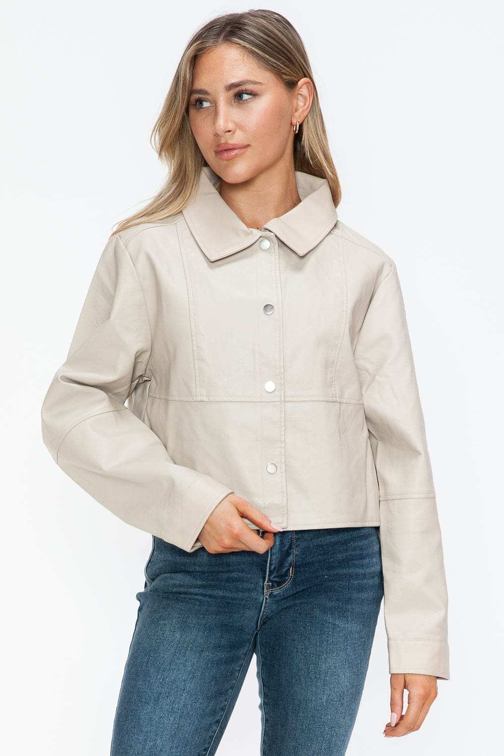 Snobbish Snap Down Long Sleeve PU Leather Jacket - Trendsi - Flyclothing LLC