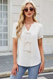 Notched Short Sleeve Blouse - Trendsi - Flyclothing LLC