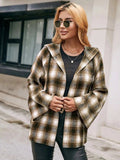 Pocketed Plaid Long Sleeve Hooded Jacket - Trendsi - Flyclothing LLC