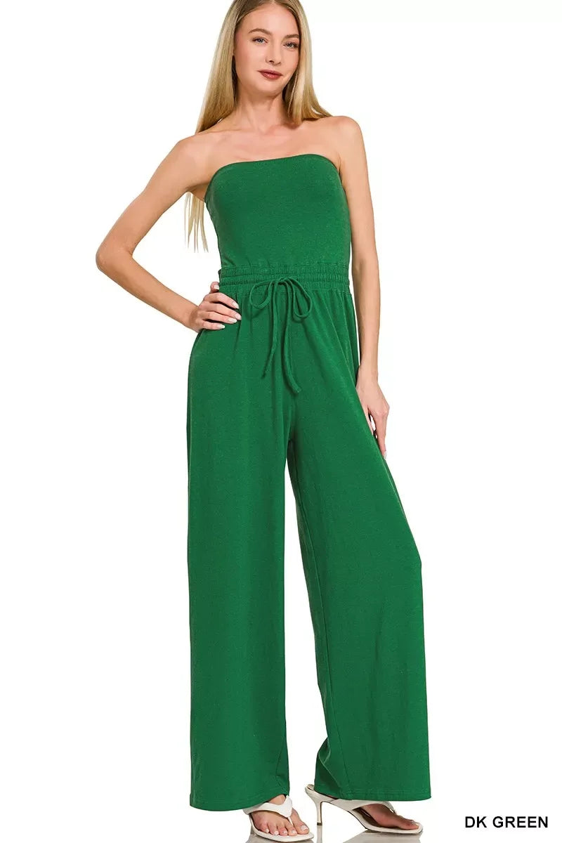 Zenana Tube Top Jumpsuit with Drawstring Waist - Trendsi - Flyclothing LLC